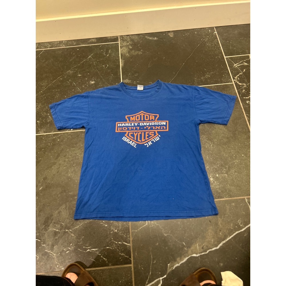 Harley-Davidson Israel Graphic Tee Blue Mens XL Hebrew Logo T-Shirt Short Sleeve